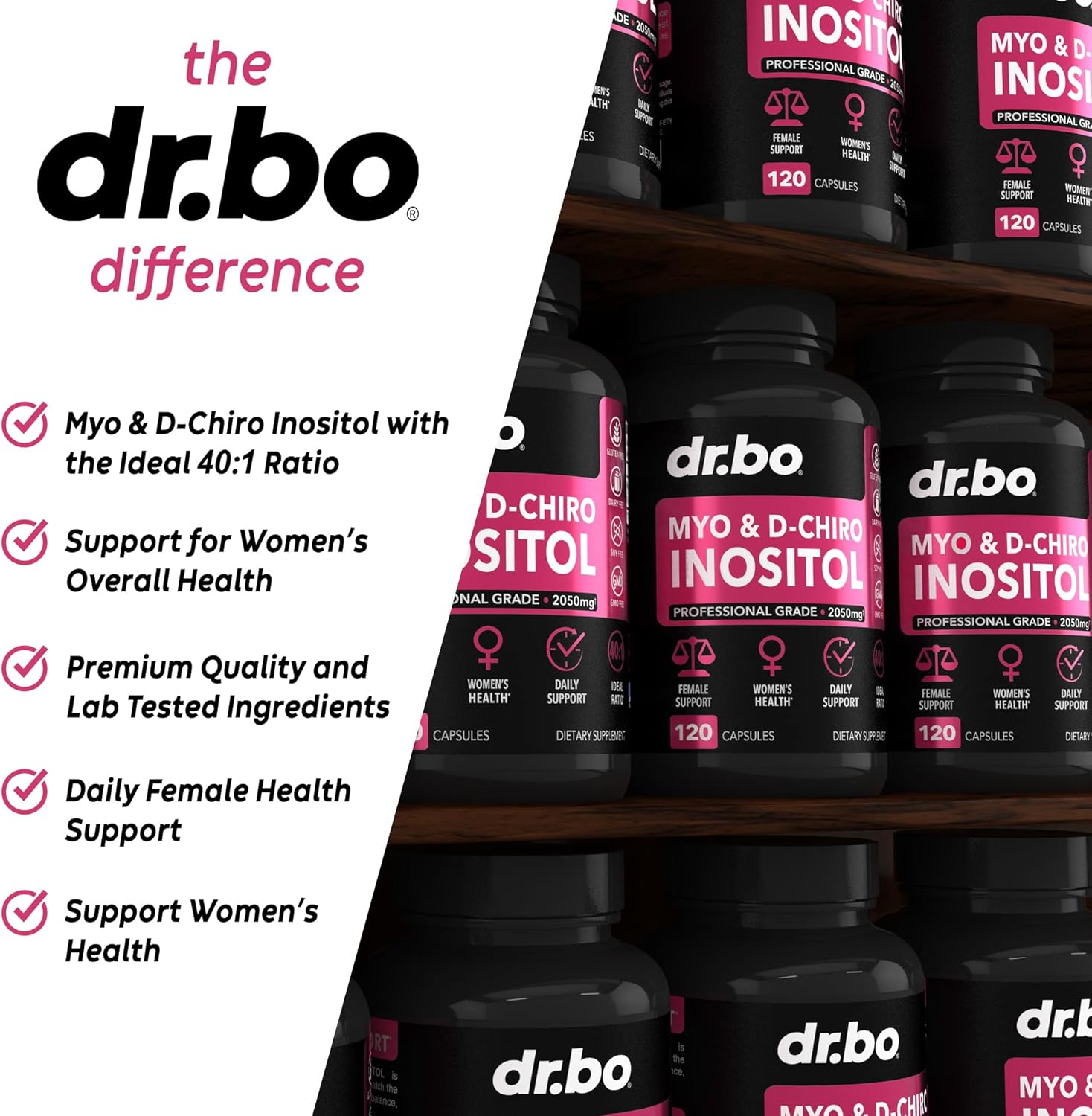 Myo-Inositol y D-Chiro Inositol 40:1 - Suplemento para Mujeres - 2050mg por dosis - 120 Cápsulas