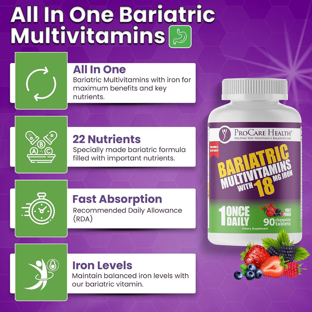 ProCare Health Multivitamínico Bariátrico Masticable con Hierro 18mg - 90 Comprimidos Sabor Fruta