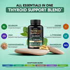 Apoyo Tiroideo para Mujeres - Selenio 200 mcg, Astragalus, Zinc y Yodo - Complejo 21 en 1 con Hierbas Adaptógenas - Vegano, No Transgénico - 60 Cápsulas