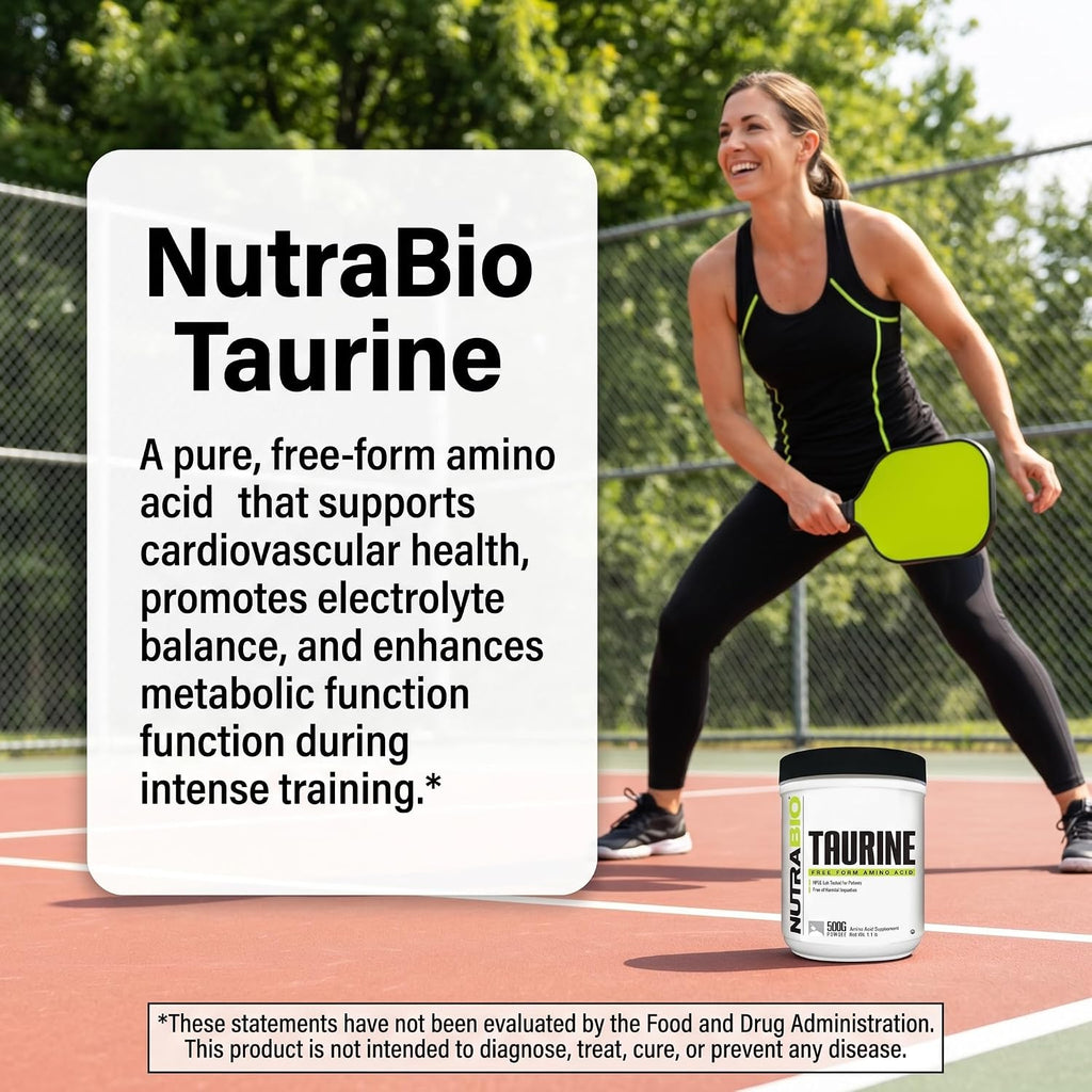 NutraBio Polvo de Taurina 500g | L-Taurina Pura Grado USP