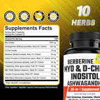 Cápsulas de Myo-Inositol y D-Chiro Inositol con Ashwagandha, Berberina, Canela, Gymnema, Sauzgatillo, Cardo Mariano, Cúrcuma y Melón Amargo - 90 Cápsulas