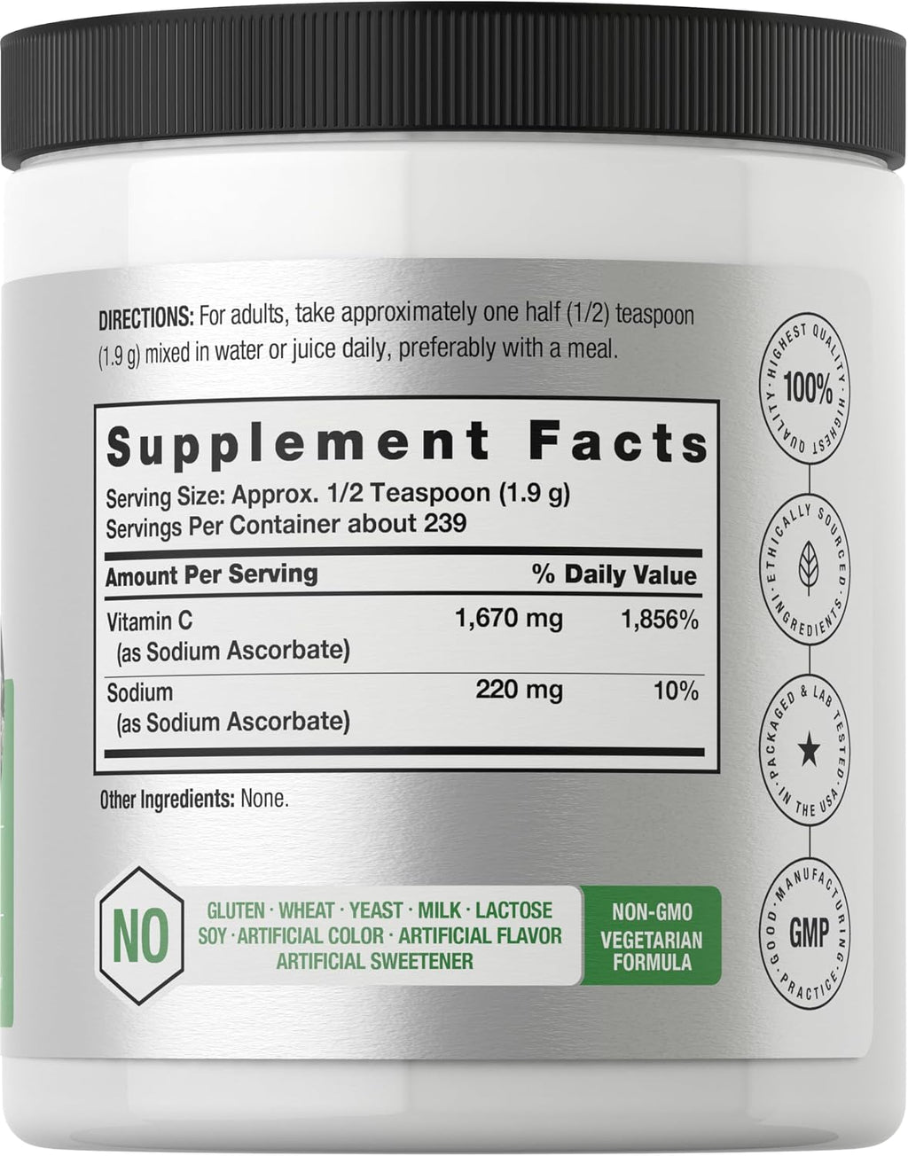 Horbäach Buffered Sodium Ascorbate Vitamin C Powder | 454 g (16 oz) | Vegano, No-GMO, Sin Gluten