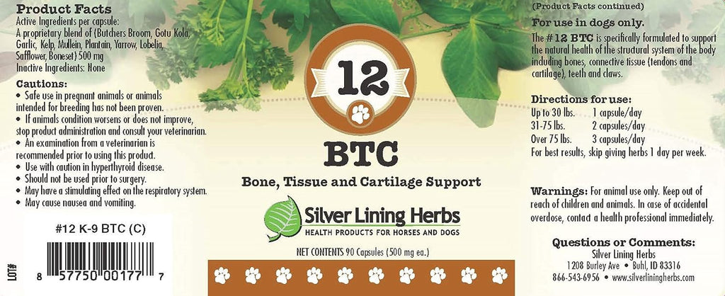 Silver Lining Herbs 12 Bone Tissue and Cartilage - Apoyo Estructural para Perros, 90 Cápsulas