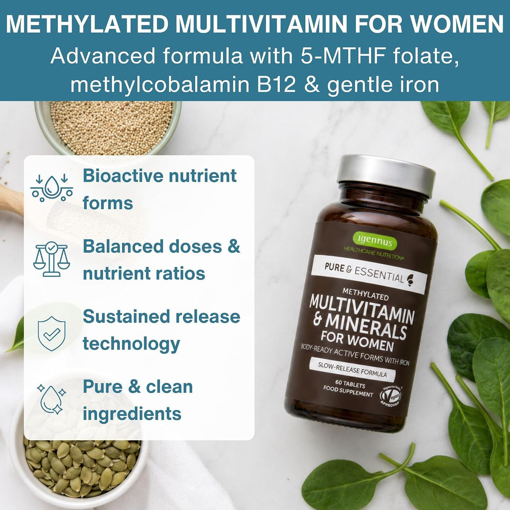 Multivitamínico de Alta Potencia con Metilados para Mujeres con Hierro Suave – Igennus