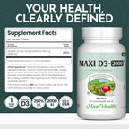 Maxi Health Vitamina D3 2000 UI Comprimidos – Apoyo Inmunitario, Salud Ósea y Función Muscular – Suplemento de Vitamina D 2000 UI para Adultos – Kosher, Fáciles de Tragar, 90 Comprimidos