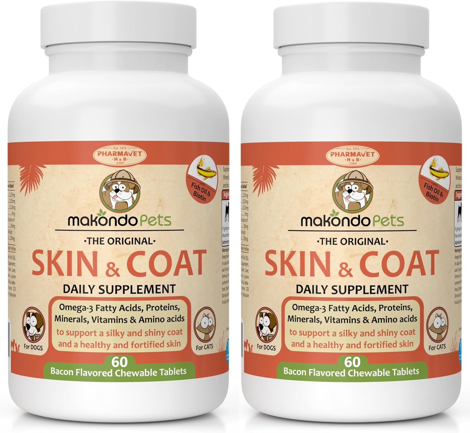 Makondo Pets - Suplemento de Aceite de Pescado y Omega 3 para Perros y Gatos - Piel y Pelaje - 120 Comprimidos (Pack de 2)