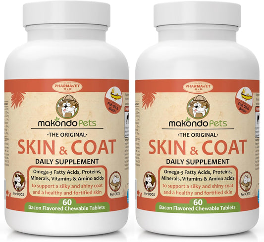 Makondo Pets - Suplemento de Aceite de Pescado y Omega 3 para Perros y Gatos - Piel y Pelaje - 120 Comprimidos (Pack de 2)