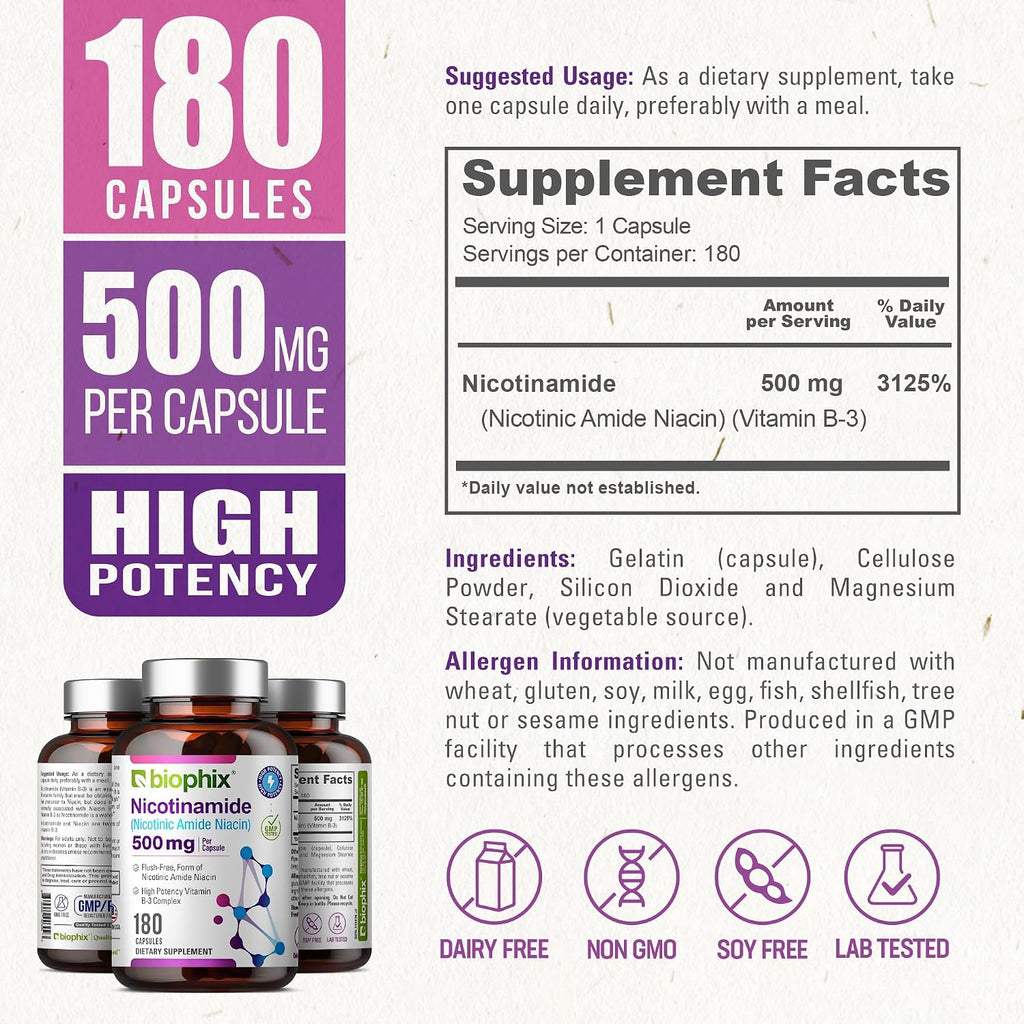 biophix B-3 Nicotinamida 500 mg, 180 Cápsulas (Paquete de 2)
