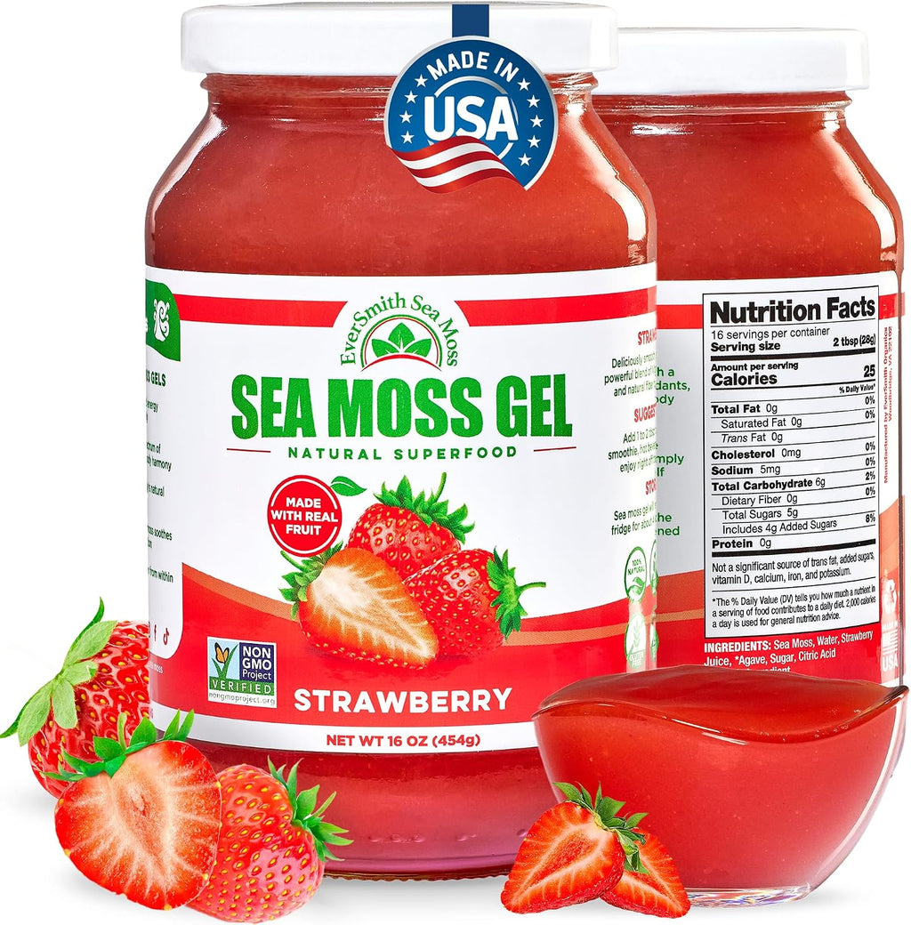 EverSmith Organics - Gel de Musgo Marino Irlandés Silvestre (Wildcrafted) - Fresa - 1 Tarro