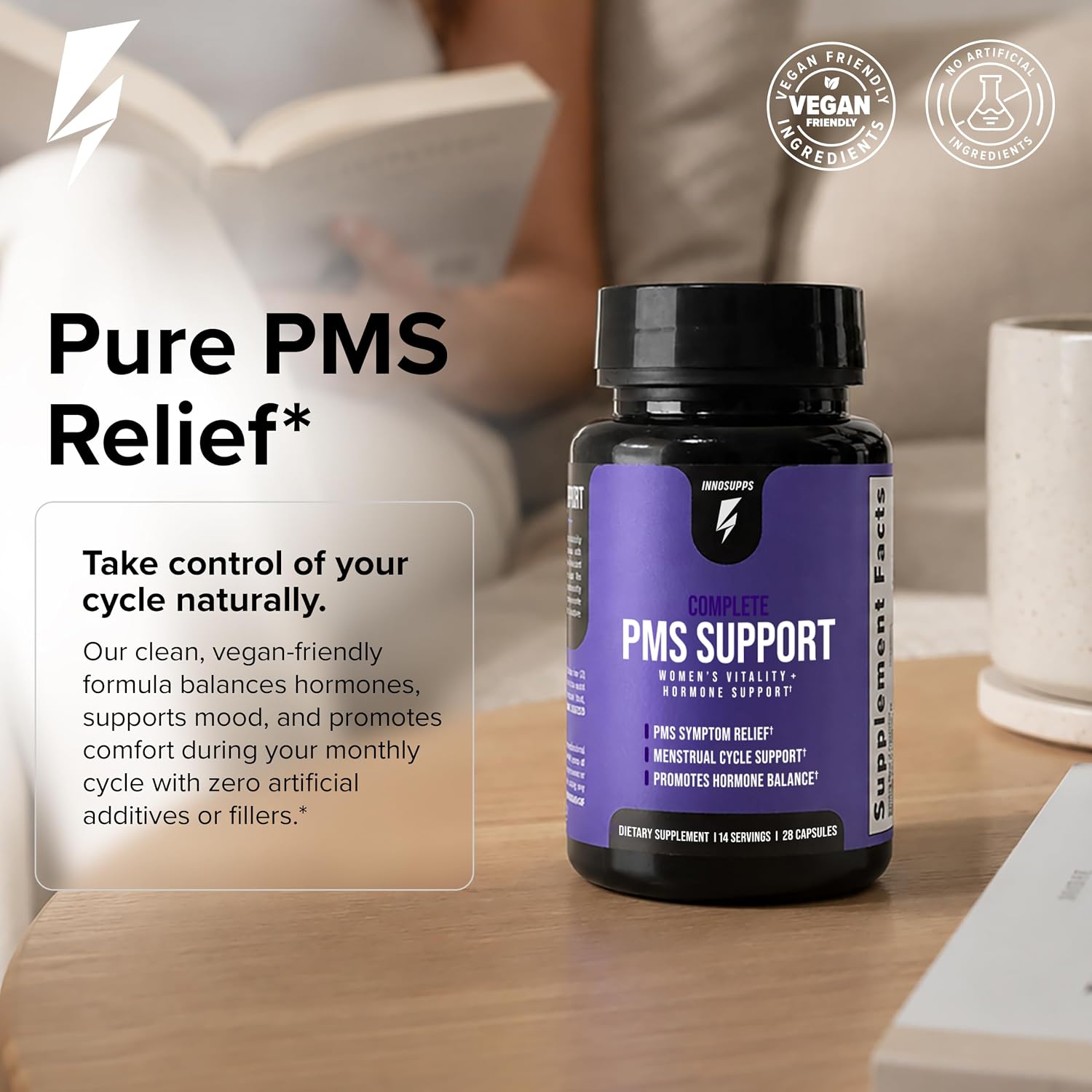 Inno Complete PMS Support - Suplemento para el síndrome premenstrual con sauzgatillo, vitamina B6 y calcio (28 cápsulas)