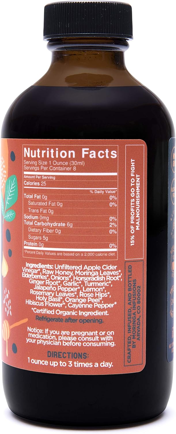 VINGA Lava - Fire Cider de Vinagre de Manzana Crudo con Moringa Oleifera, 240 ml