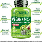 NATURELO Vitamina D3 + K2 Vegano, 60 Cápsulas
