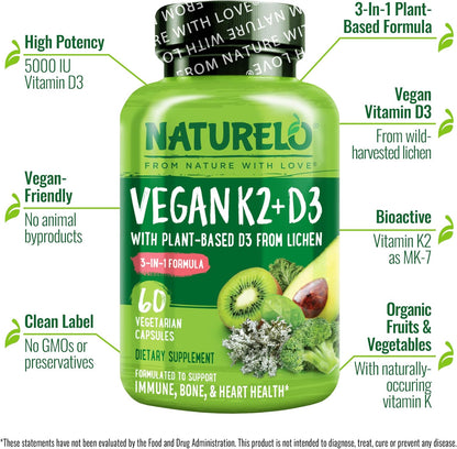 NATURELO Vitamina D3 + K2 Vegano, 60 Cápsulas – Image 4
