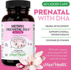 Maxi Health Methyl Prenatal DHA - Vitaminas Prenatales con DHA y Ácido Fólico - 60 Cápsulas Blandas