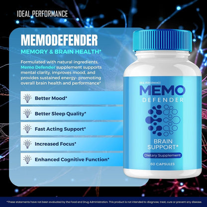 Memo Defender Brain and Memory Support Capsules, Memo Defender for Memory Supplement Pills, Advanced Formula Nootropic Pills for Brain Health Support, MemoDefender Health Blend Reviews (5 Pack)