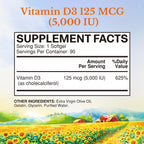 Vitalitown Vitamina D3 125 mcg (5000 UI) - 90 Cápsulas Blandas con Aceite de Oliva