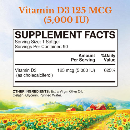 Vitalitown Vitamina D3 125 mcg (5000 UI) - – Contribuye al mantenimiento de los huesos en condiciones normales. – Image 2