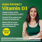 MegaFood Vitamina D3 5000 UI con Vitamina K2 - 60 Cápsulas Vegetarianas