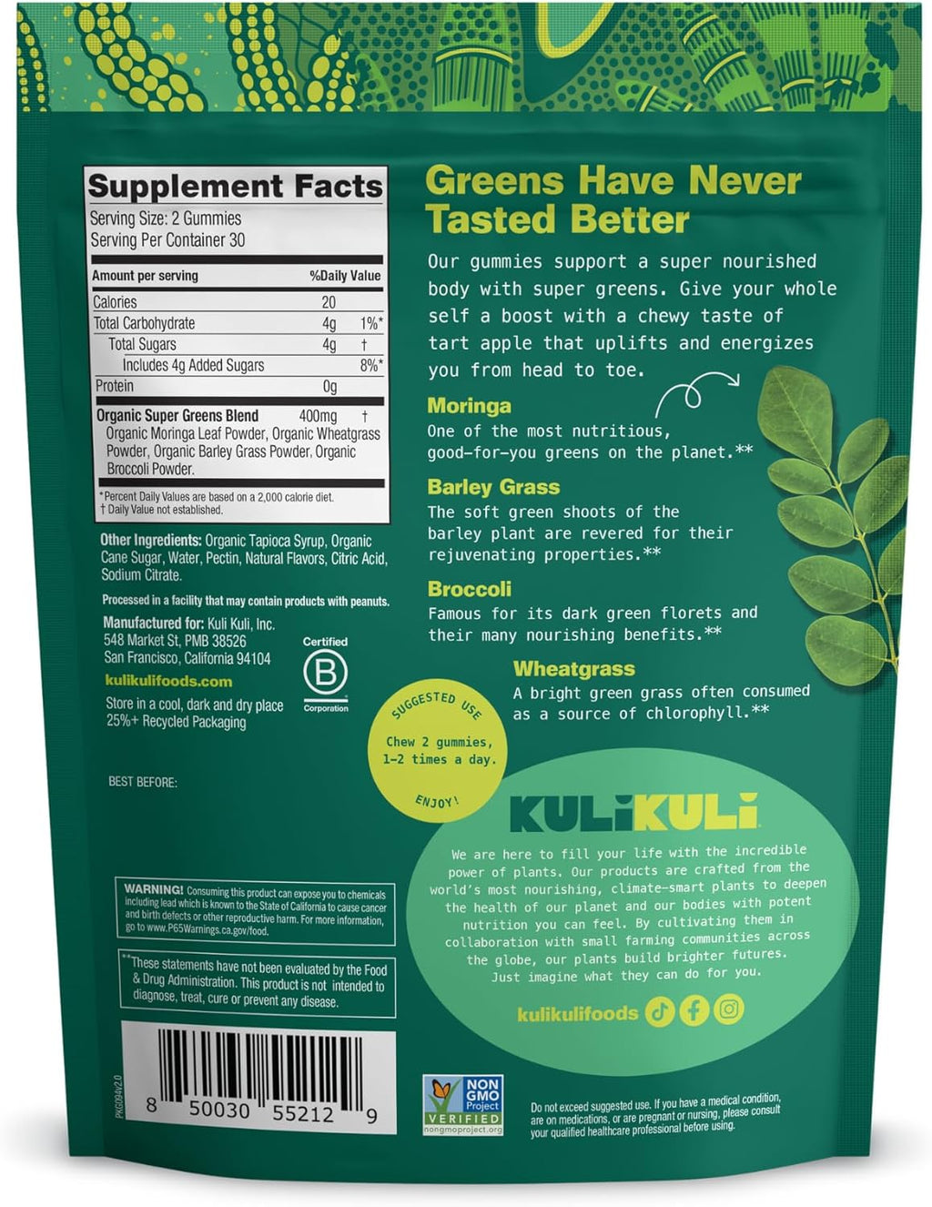 Kuli Kuli Super Energy Gummies - Suplemento Energético Natural con Moringa, Sin Cafeína - 60 Gominolas No GMO, Sin Gluten