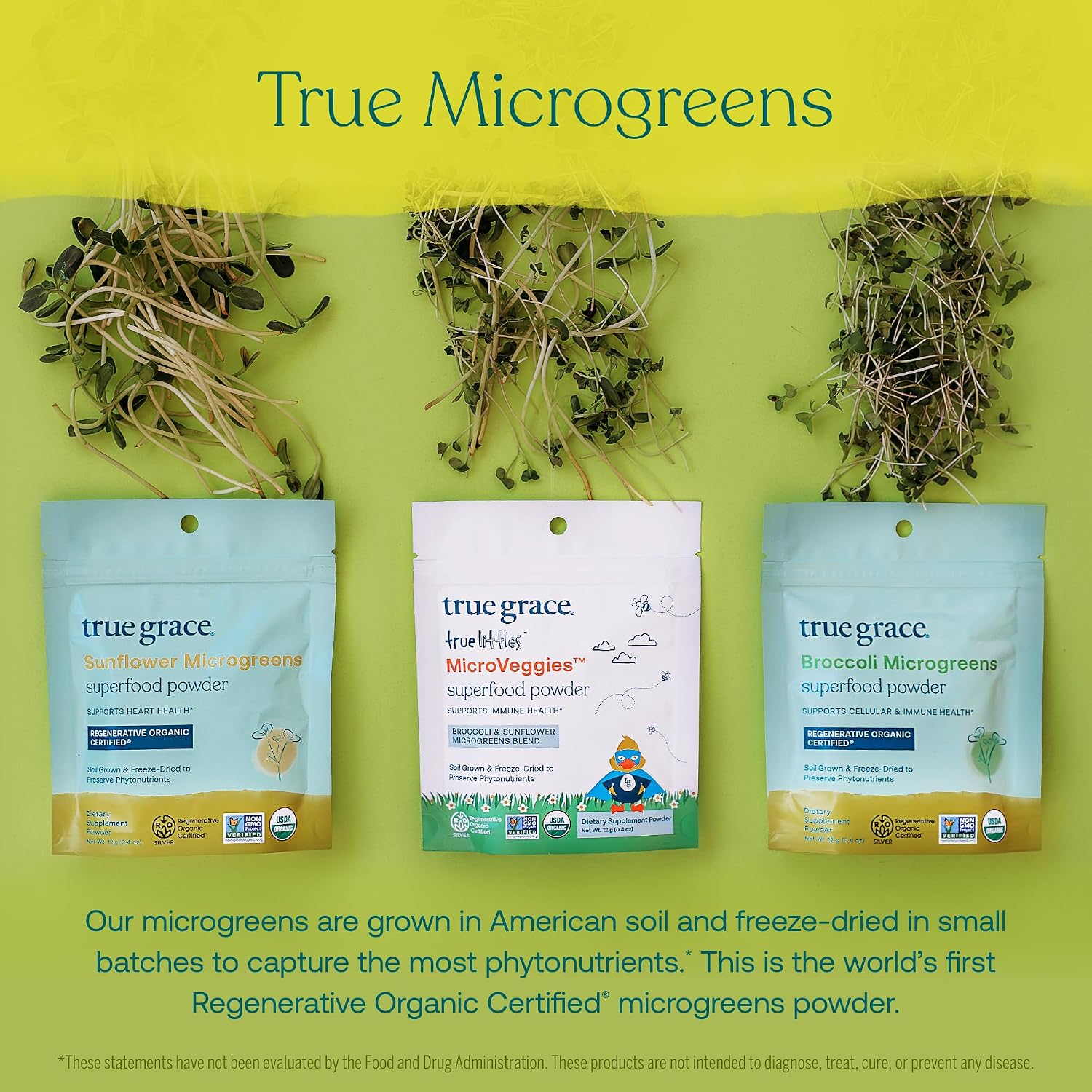 True Grace Broccoli Microgreens - Polvo Superalimento Diario - 0.4 oz (11g) - 30 Servicios