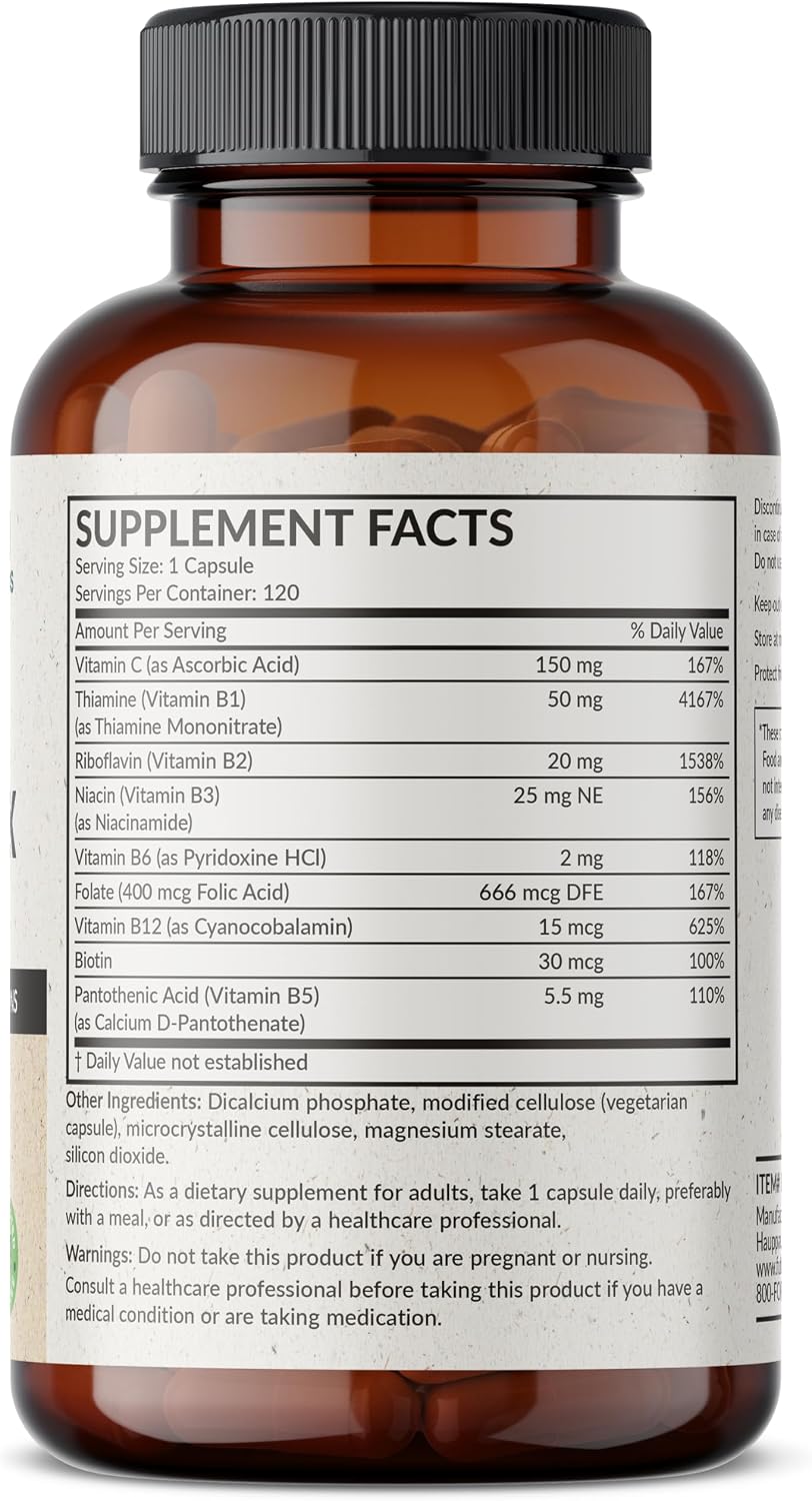 Futurebiotics Complejo B con Vitamina C - Apoya la Producción de Energía, Sistema Nervioso y Sistema Inmunológico - Non-GMO, 120 Cápsulas Vegetales