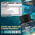Organic Cadane Suplemento de Nicotinamida Ribósido con Rhodiola Rosea, Ashwagandha, Té Verde y Más | Salud Celular y Vitalidad | Vegano, No OGM – 60 Cápsulas