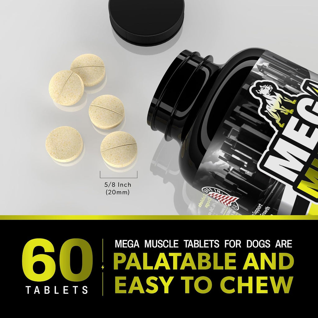 Mega Muscle para Perros - Comprimibles Multivitamínicos con Alto Contenido de Proteínas - Sabor a Pollo, 60 unidades