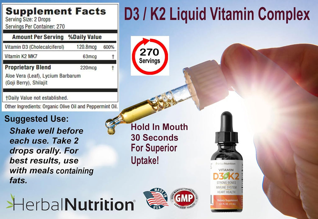 Complejo de Vitamina D3 y K2 5000 UI con K2 MK-7, 270 Dosis