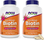 NOW Foods Extra Strength Biotina 10.000mcg - 200 Cápsulas Veganas (Pack de 2)