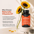 Naturalis Vitamina E de Girasol 670mg (1000 UI) con Tocoferoles Mixtos, 60 Cápsulas