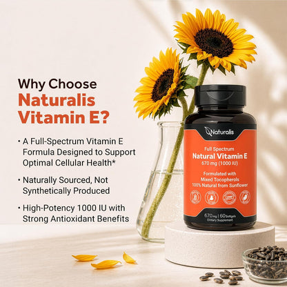 Naturalis Vitamina E de Girasol 670mg (1000 UI) con Tocoferoles Mixtos, 60 Cápsulas – Image 4