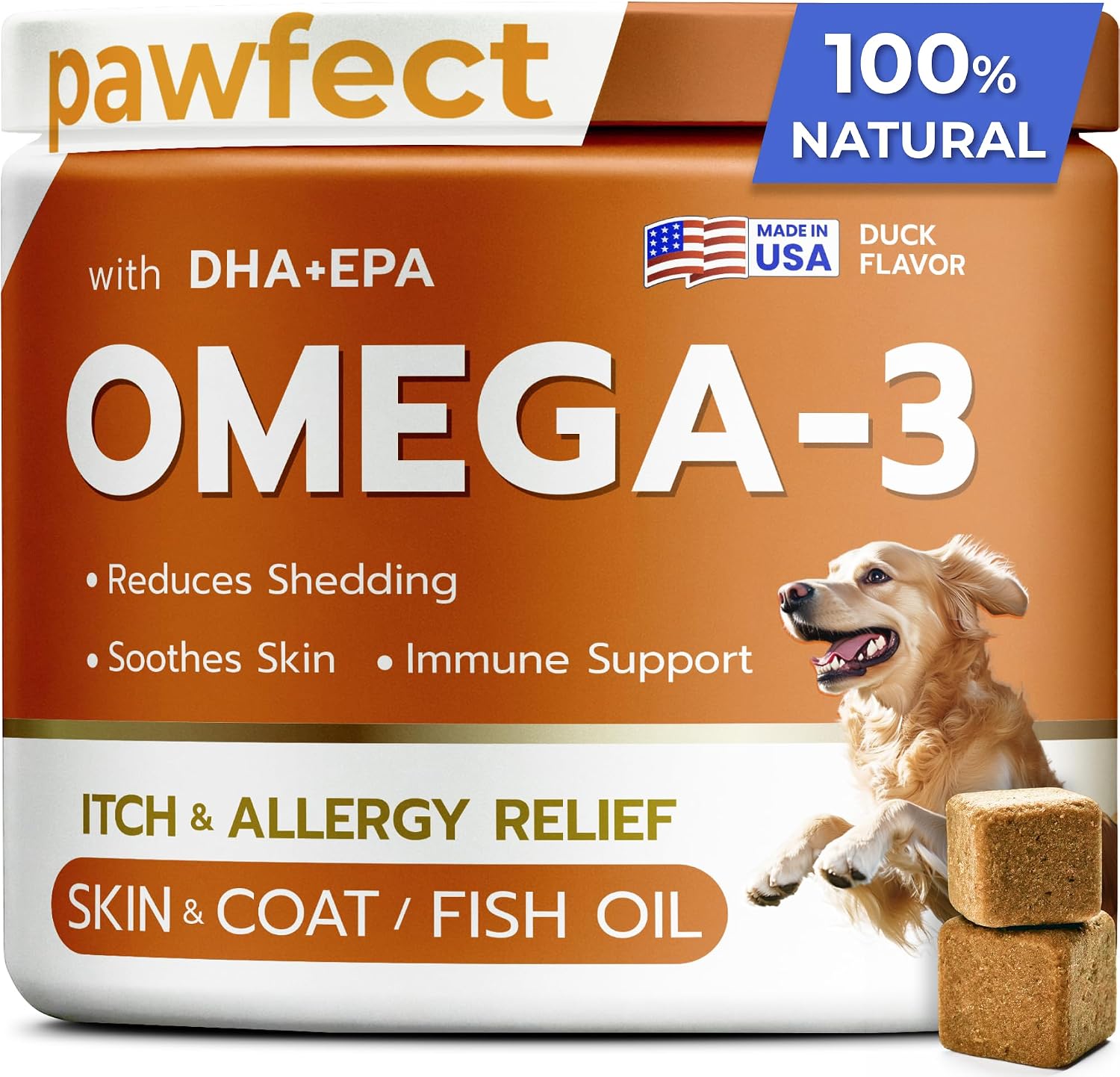 PawfectCHEW Aceite de Pescado Omega 3 para Perros - Suplemento de Salmón de Alaska con Omega 3,6,9 - Golosinas para Piel, Pelaje y Articulaciones