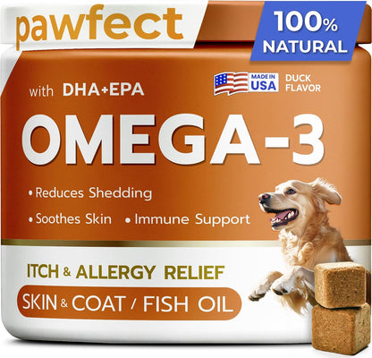 PawfectCHEW Aceite de Pescado Omega 3 para – Piel y pelaje: El EPA y DHA ayudan a mantener la barrera cutánea – Image 1