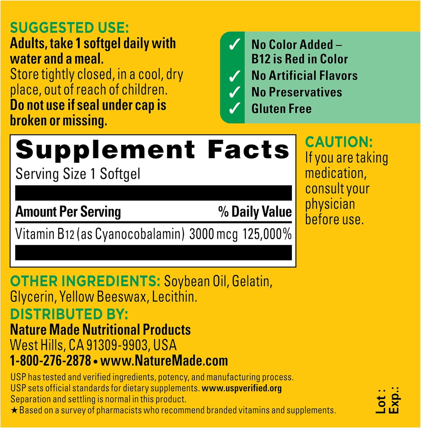 Nature Made Vitamina B12 Extra Strength 3000 mcg, 60 Cápsulas Blandas