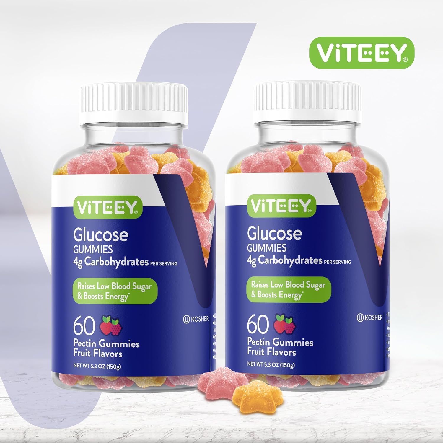 Viteey Gominolas de Glucosa - 4g de Carbohidratos | Alternativa de acción rápida a las tabletas de glucosa - Energía y apoyo al metabolismo - Vegano, Sin Gluten, Sin Gelatina - 120 unidades