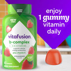 Vitafusion Complejo B Gummies – 60 Gomitas para Adultos con Vitamina C, Sabor Fresa
