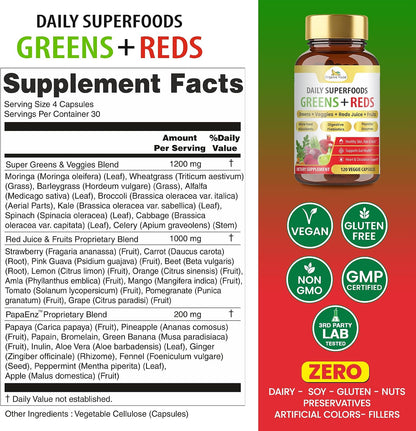 Organic Veda Mezcla de Superalimentos Verdes, Rojos, Frutas y Verduras - 120 Cápsulas – Image 2
