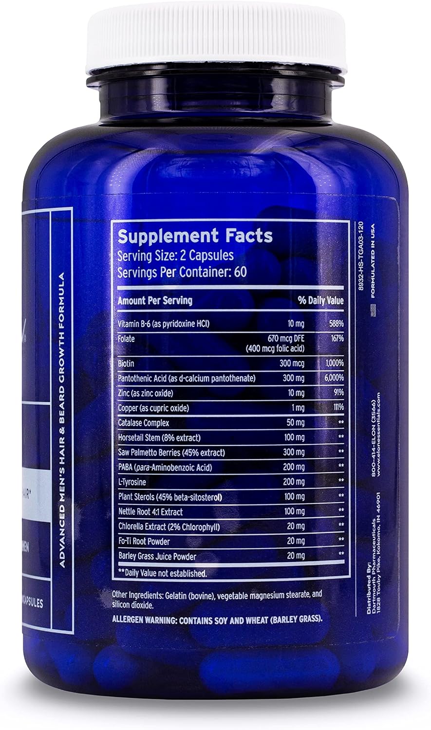 Elon Matrix Man - Vitaminas para el Crecimiento del Cabello en Hombres con Saw Palmetto y Biotina - 120 Cápsulas (60 Días)