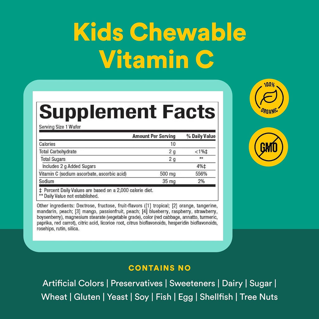 Natural Factors Vitamina C Masticable para Niños 500 mg, Sabor Tropical, 180 Comprimidos