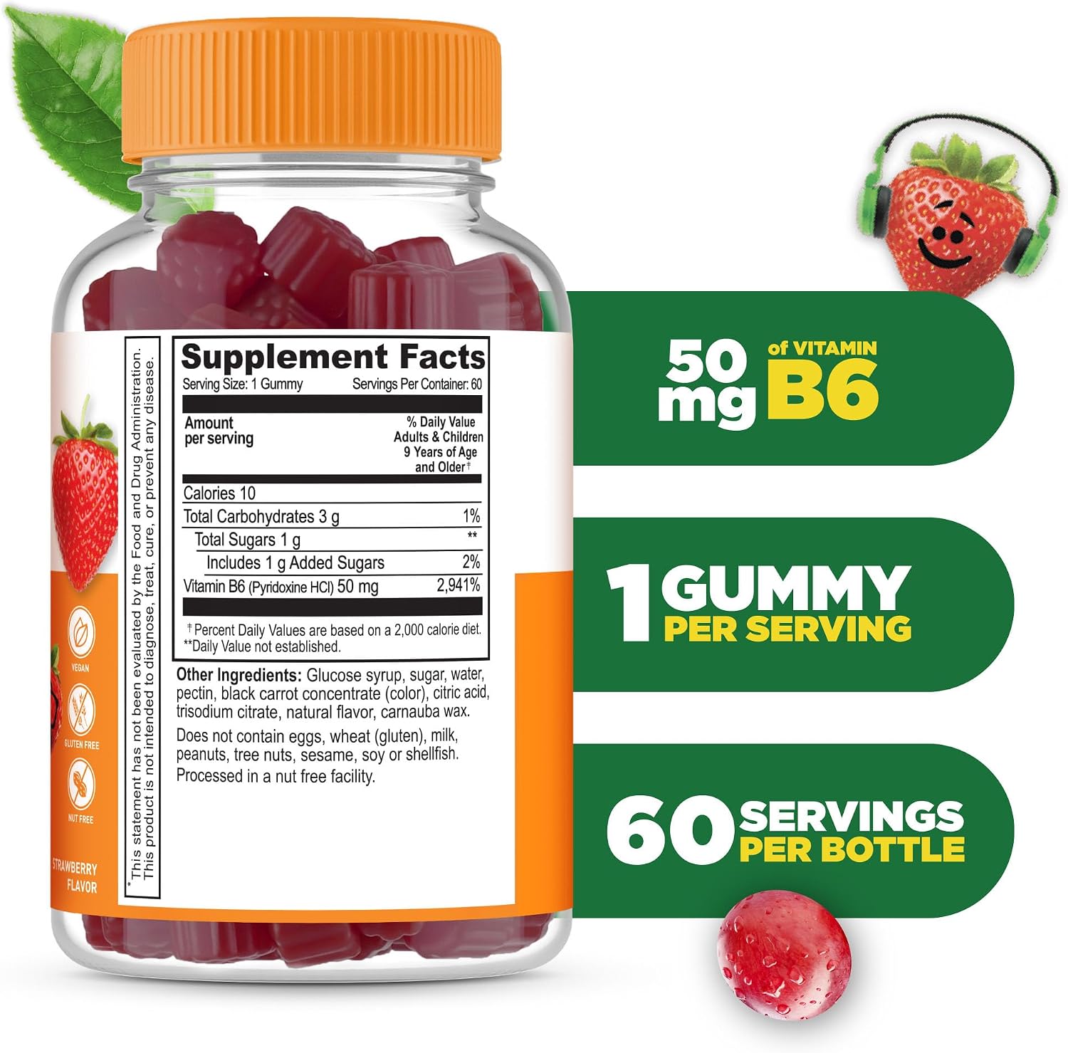 Lifeable Gomitas de Vitamina B6 para Niños - 50 mg - 60 Gomitas