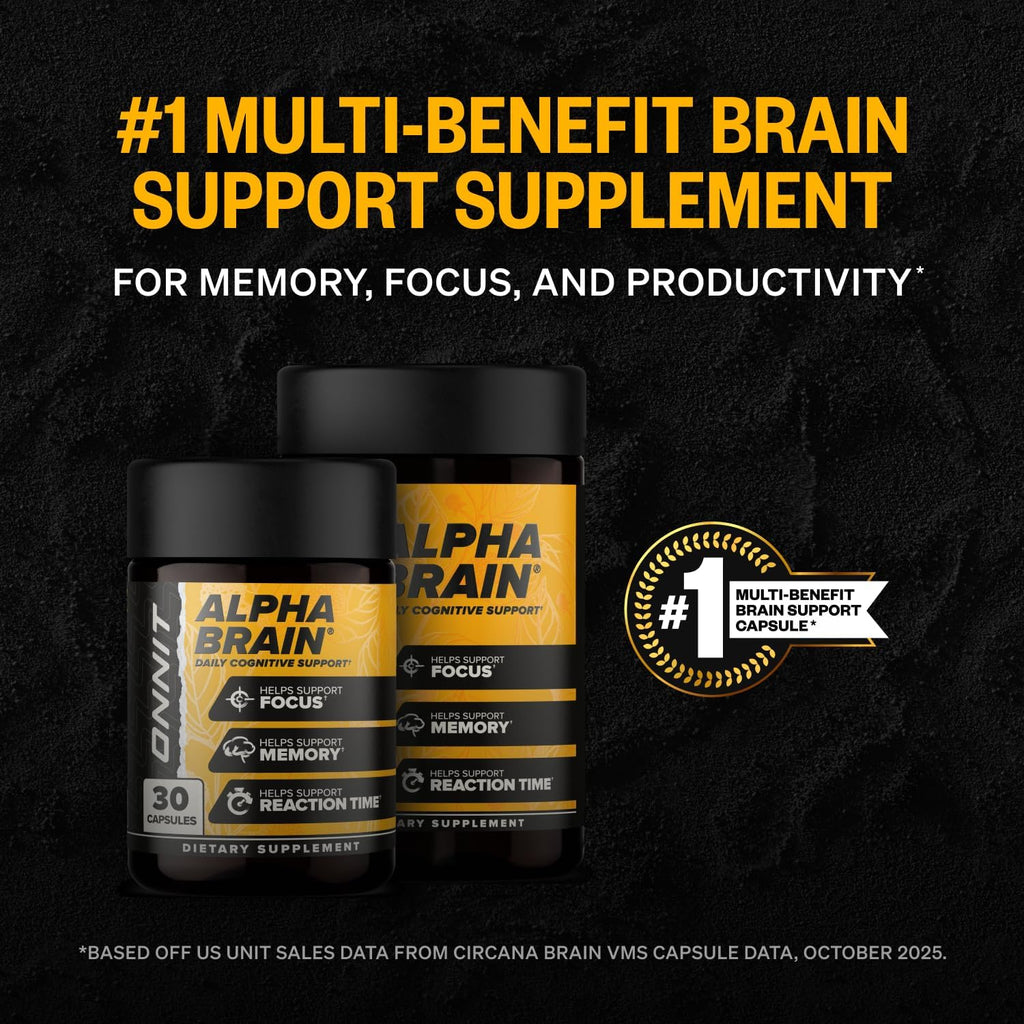 ONNIT Alpha Brain - Suplemento Nootrópico para Concentración, Memoria y Claridad Mental con L-Teanina y Vitamina B6, 30 Cápsulas