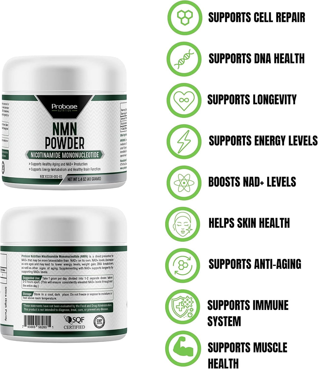 Probase Nutrition Longevity Pure NMN Powder 40 Gramos - Polvo de Nicotinamida Mononucleótido