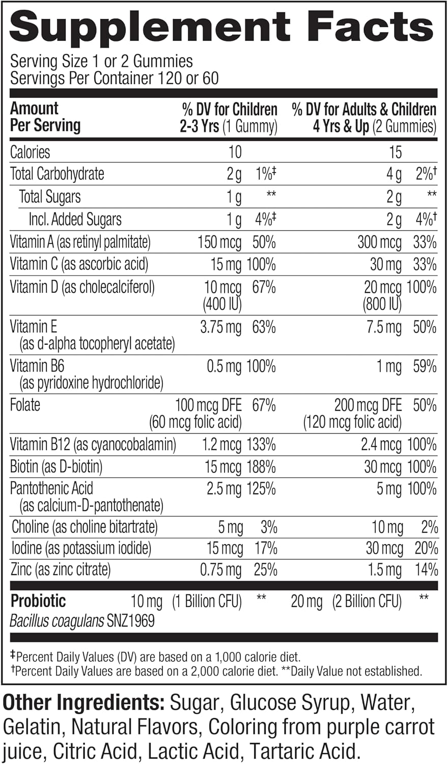 OLLY Kids Multivitamin & Probiotic Gummy - Gomitas multivitamínicas con probióticos, Sabor Berry, 120 unidades