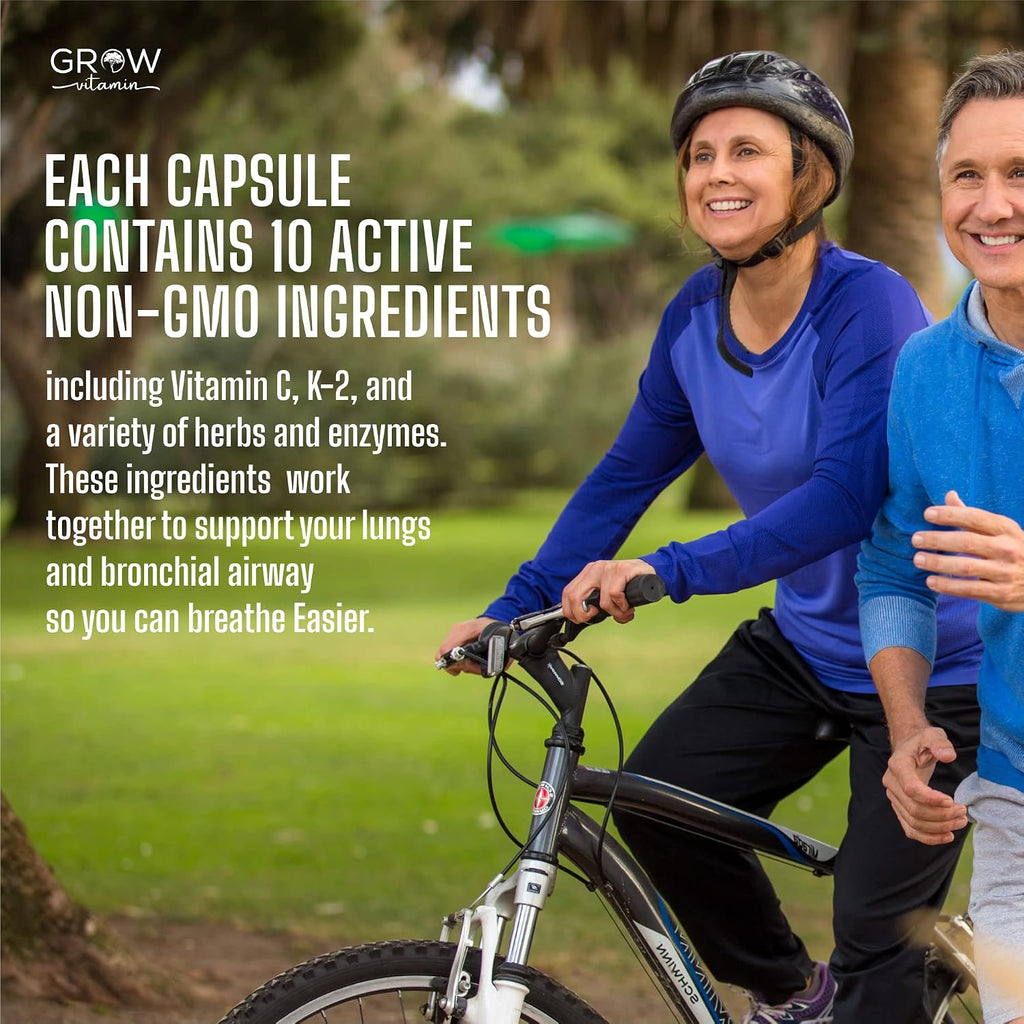 Grow Vitamin Lung Health - Suplemento Respiratorio con Vitamina C, 60 Cápsulas