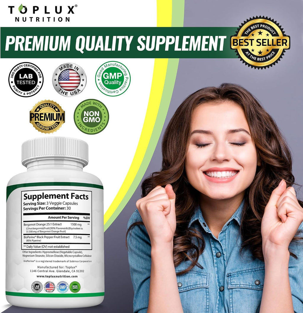 Citrus Bergamot Supplement 1500mg - 25:1 Extract - 90 Cápsulas