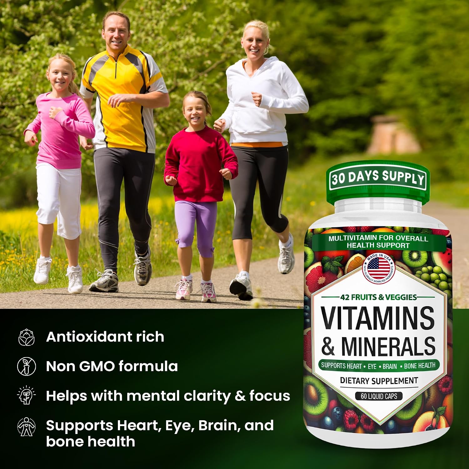 AAMATEC LIFE Multivitamínico con Zinc y Mezcla de 42 Frutas y Verduras - 60 Cápsulas