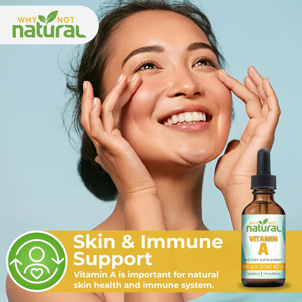 Why Not Natural Vitamina A Líquida 10000 UI - Retinilo Palmitato con Aceite MCT de Coco - Suplemento Vegano para la Piel - 30 ml