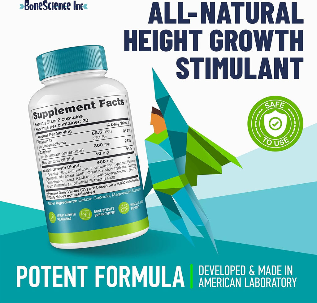 Height Growth Maximizer - Suplemento de Crecimiento Óseo para Adolescentes y Jóvenes - Pack de 2 (60 comprimidos cada uno)