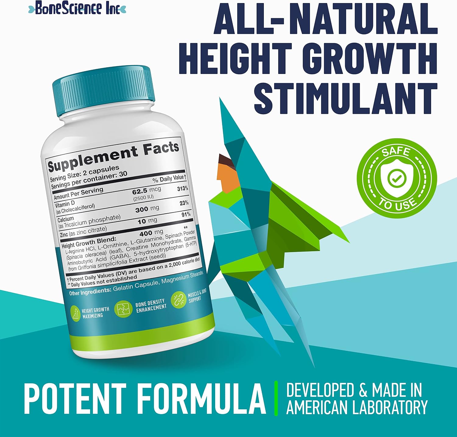 Height Growth Maximizer - Suplemento de Crecimiento Óseo para Adolescentes y Jóvenes - Pack de 2 (60 comprimidos cada uno)