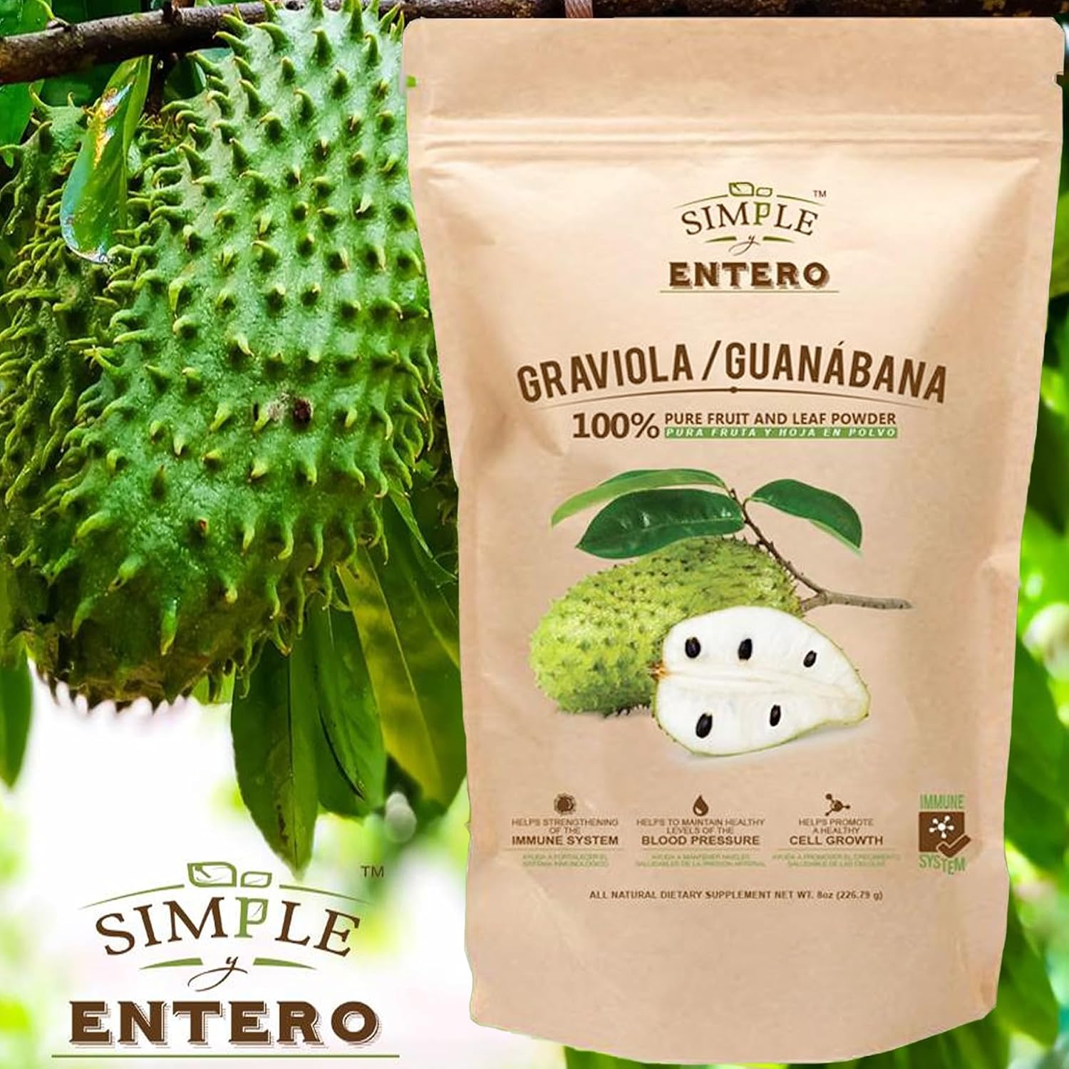 Graviola (Guánábana) en Polvo 100% Pura - Hoja y Fruta - 227 g (8 oz)